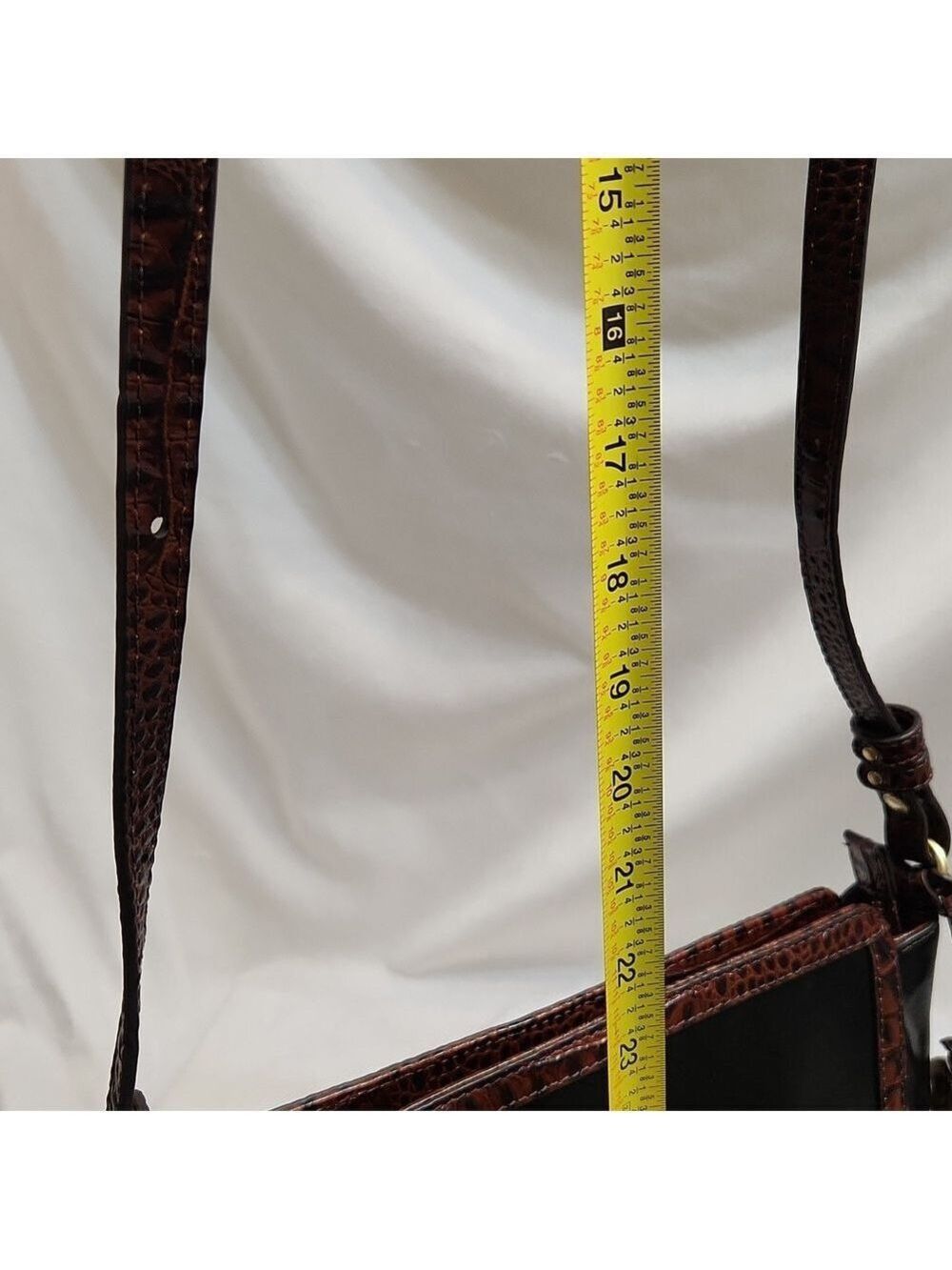 Brahmin Tuscan Tri-texture Carina Black Brown Leather Shoulder Bag - Picture 10 of 15